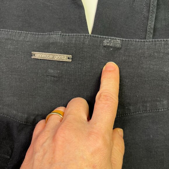 Annette Gortz Size 42 (US 12) Black Cuffed Pants Stretch Linen Blend - Picture 3 of 9